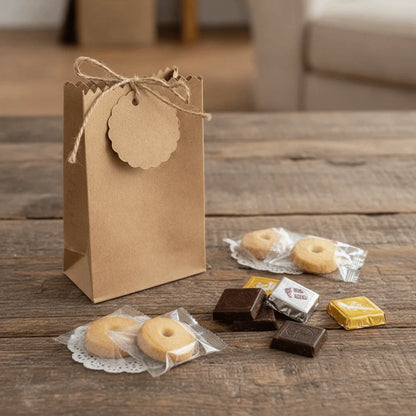 Party Supplies Retro Kraft Paper Gift Box Refilling with Rope Tag Kraft Paper Cookie Bag DIY Candy Packaging Bag Hotel