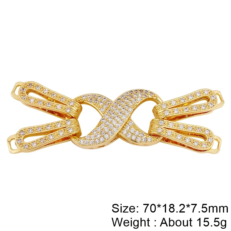 Juya DIY Copper 18K Gold Plated Pendant Connector Fastener Buttob Lock Clasps For Needlework Natural Stone Pearls Jewelry Making