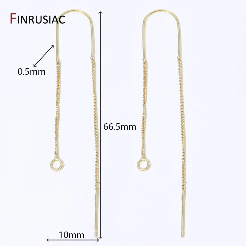 18K Gold Plated Brass Long Tassel Chain Drop Sticker Dangle Earrings Ear Line,Ear Wire Earrings Findings,DIY Jewelry Accessories