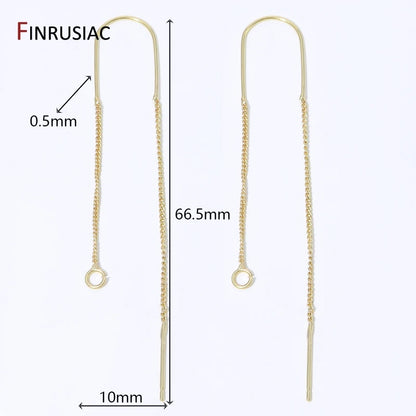 18K Gold Plated Brass Long Tassel Chain Drop Sticker Dangle Earrings Ear Line,Ear Wire Earrings Findings,DIY Jewelry Accessories