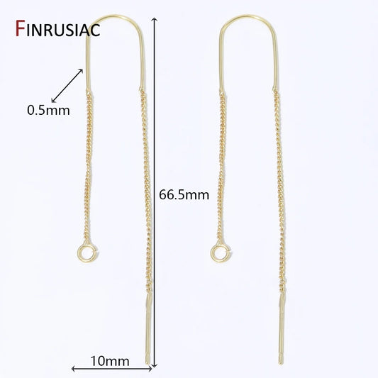 18K Gold Plated Brass Long Tassel Chain Drop Sticker Dangle Earrings Ear Line,Ear Wire Earrings Findings,DIY Jewelry Accessories