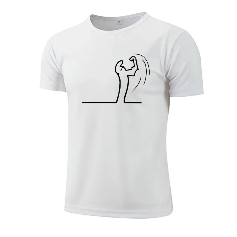 Mens T-shirt Print Casual Fitness Exercise Tops Outdoor Jogging Marathon Clothing Summer Quick-Dry Mesh Tees Cycling Sportswear