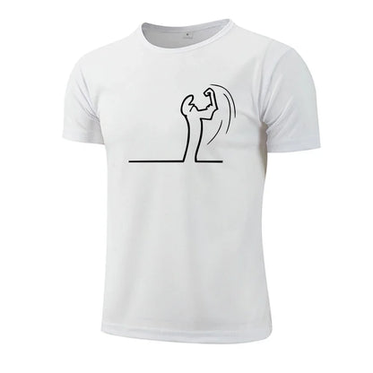 Mens T-shirt Print Casual Fitness Exercise Tops Outdoor Jogging Marathon Clothing Summer Quick-Dry Mesh Tees Cycling Sportswear
