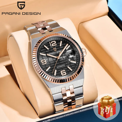 PAGANI DESIGN Business Men's Mechanical Automatic Watch Stainless Steel Waterproof Honeycomb Dial Luminous Gift Men's Watch+Box