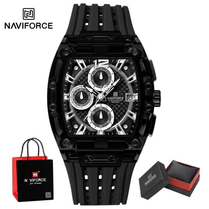 NAVIFORCE Man's Watch 5ATM Waterproof Quartz Chronograph Silicone Strap Stylish Students Sports Male Luxury Wristwatch Gifts Box