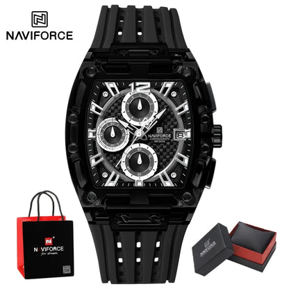 NAVIFORCE Man's Watch 5ATM Waterproof Quartz Chronograph Silicone Strap Stylish Students Sports Male Luxury Wristwatch Gifts Box