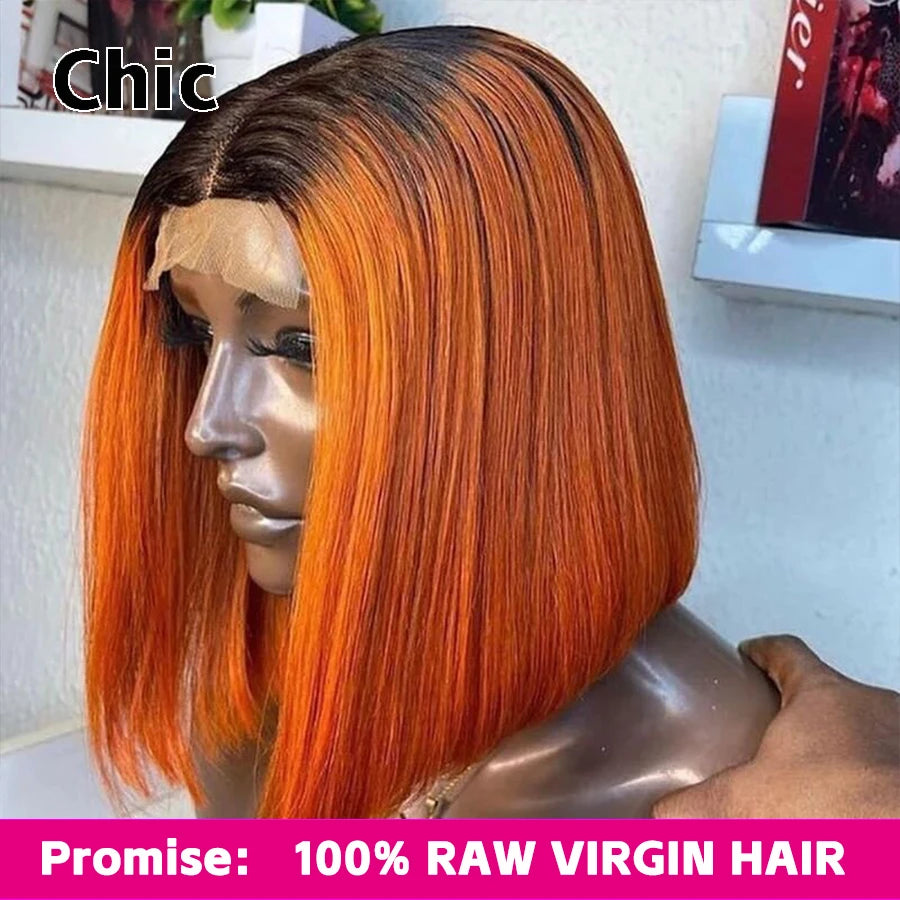 200 Grams Glueless Bob Wigs 100% Raw Human Hair Pre Plucked P1b/27 5x5 HD Lace Closure Wigs Highlight Ombre HD Lace Front Wigs