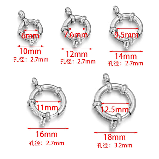 2pcs 316 Stainless Steel Sailor Clasps Round Spring Clasps Hooks For DIY Jewelry Making Bracelet Necklace End Clasps Connectors