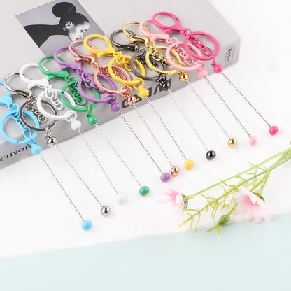 Wholesale 50/100/200Pcs Metal Beaded Keyring Beadable Lobster Claw Clasp Keychain DIY Car Keychain Bag Decor For Jewelry Making