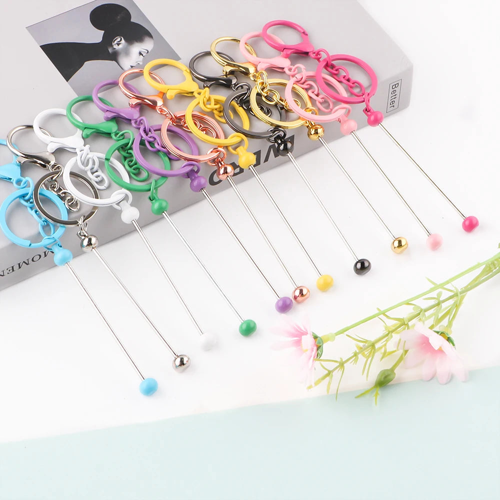 Wholesale 50/100/200Pcs Metal Beaded Keyring Beadable Lobster Claw Clasp Keychain DIY Car Keychain Bag Decor For Jewelry Making