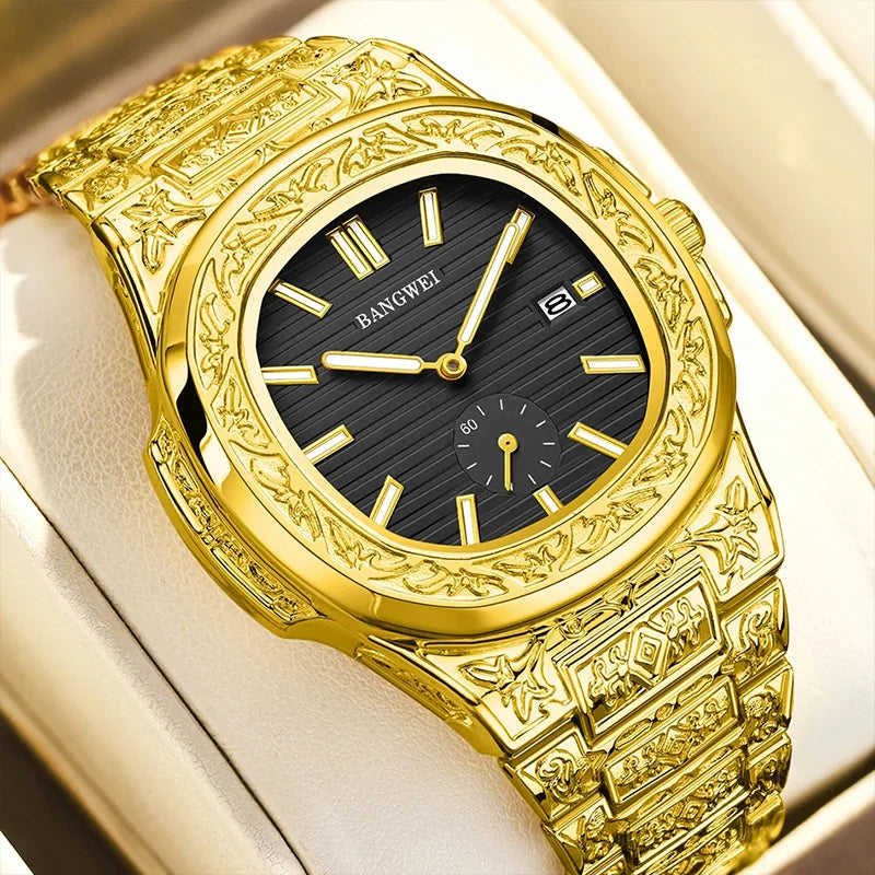 BANGWEI Men's Watch Classic Business Men Wristwatch Square Dial Date Waterproof Male's Quartz Watch Luminous Clock Reloj Hombre