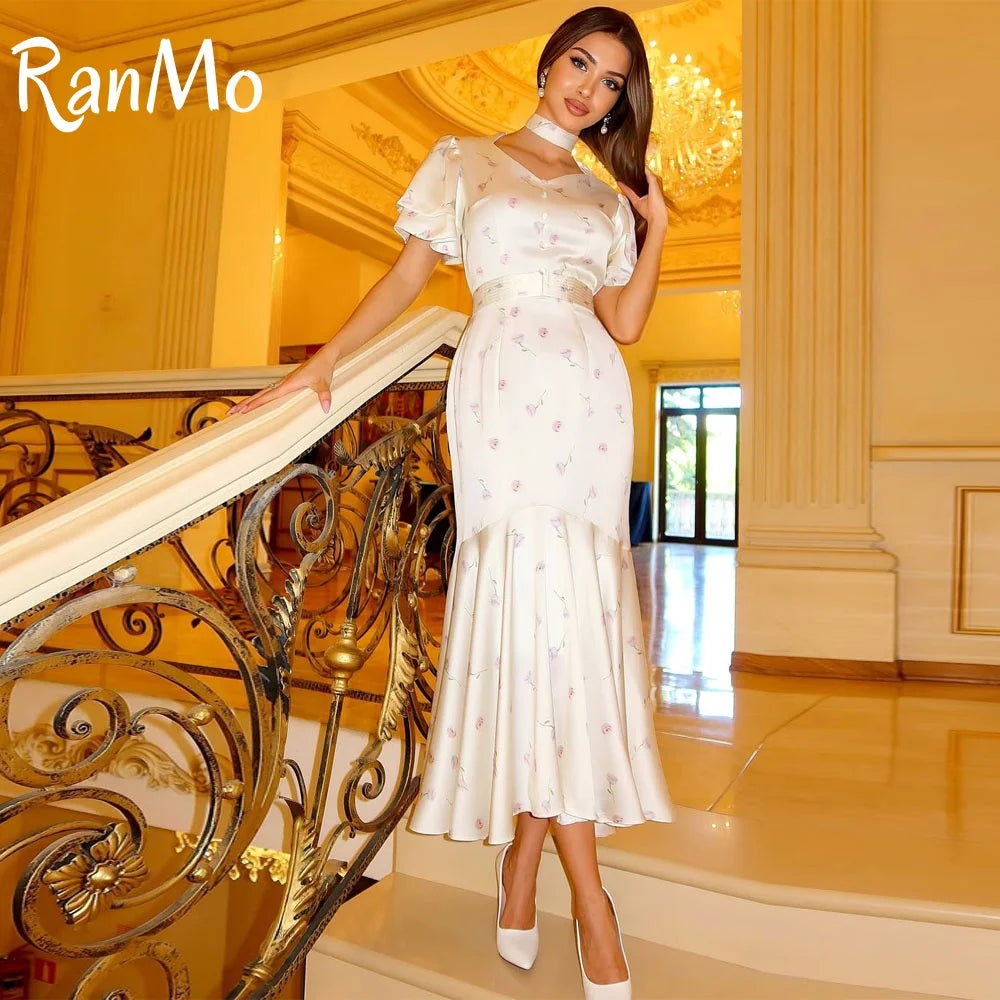 Ranmo 2025 Elegant Soft Satin Evening Dresses Flora Saudi Arabic Ankle-Length Pleat Fascinating Prom Gown Customized Party Dress