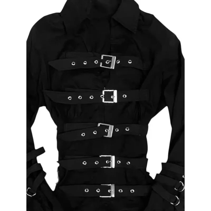 Korean Black Shirt Niche Design High-end Unique Top 2026 Spring  Autumn New Personalized Dark Style Female Tide Street Hipster