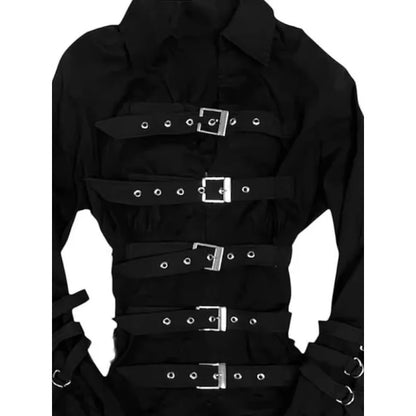 Korean Black Shirt Niche Design High-end Unique Top 2026 Spring  Autumn New Personalized Dark Style Female Tide Street Hipster