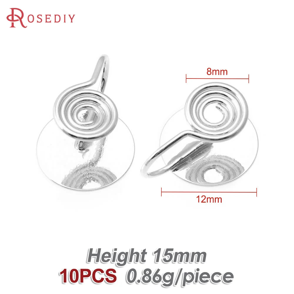 10PCS 4MM~14MM 18K Gold Color Brass with Trays Bezels Settings Earrings Clips High Quality Diy Women's Earrings Jewelry Making