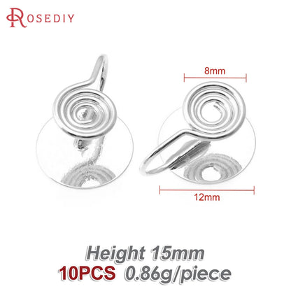 10PCS 4MM~14MM 18K Gold Color Brass with Trays Bezels Settings Earrings Clips High Quality Diy Women's Earrings Jewelry Making