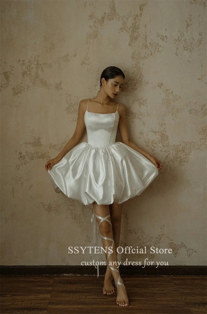 SSYTENS Simple Spaghetti Straps A-Line Wedding Dresses Sleeveless Elegant Short Bride Gown Mini Bridal Dress Vestido de novia