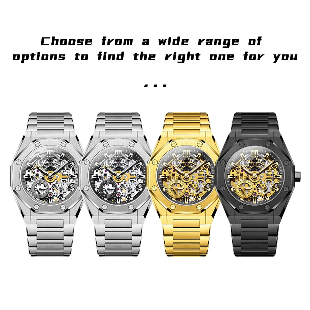 OLEVS 6669 Fully Hollow Men's Watch Octagonal Bezel Luxury Automatic Mechanical Watch Men's 30M Waterproof Man Wristwatches