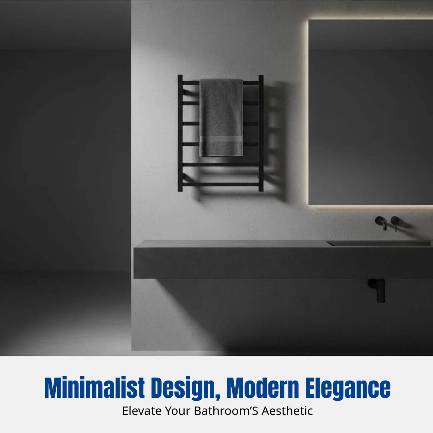 Smart Electric Towel Rack, Heated Towel Warmer, Stainless Steel, IPX4 Waterproof, Digital Display, Home Bathroom, Modern Design