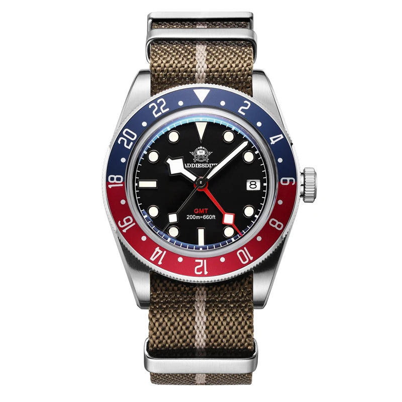 ADDIESDIVE TOP Men's Watches 20Bar Diving BGW9 Super Luminous AD2044 Swiss Ronda 515-24H GMT Watch Quartz Watch