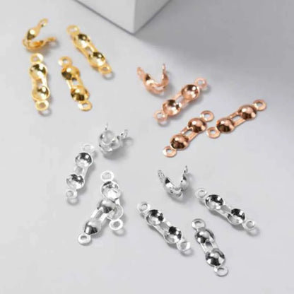 4pcs Genuine Real Pure Solid 925 Sterling Silver Closure End Beads Clasps Clips Gold Crimp Connector DIY Jewelry Making Finding