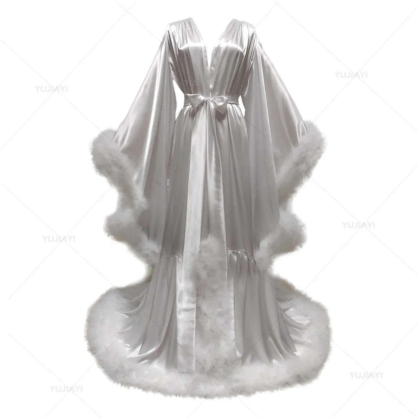 Flare Sleeves Bridal  Nightgown Silk Long Wedding Scarf Dress Gown