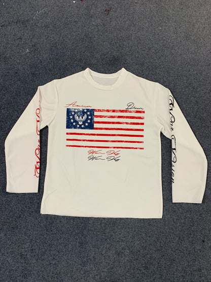 New autumn 2026 Y2K American retro flag print waffle style trendy street fashion casual versatile niche long sleeved top ins