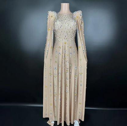 Glamour Party Dresses Said Dubai Luxury Crystal Long Cape Sleeves Evening Dress Arabic Women High-end Wedding Dress party Gown