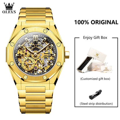 OLEVS 6669 Fully Hollow Men's Watch Octagonal Bezel Luxury Automatic Mechanical Watch Men's 30M Waterproof Man Wristwatches
