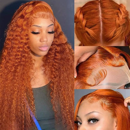 Ginger Deep Wave Lace Front Wigs Human Hair 30 Inch Wigs Human Hair 13x4 250% Density HD Lace Front Wigs Human Hair Black Women
