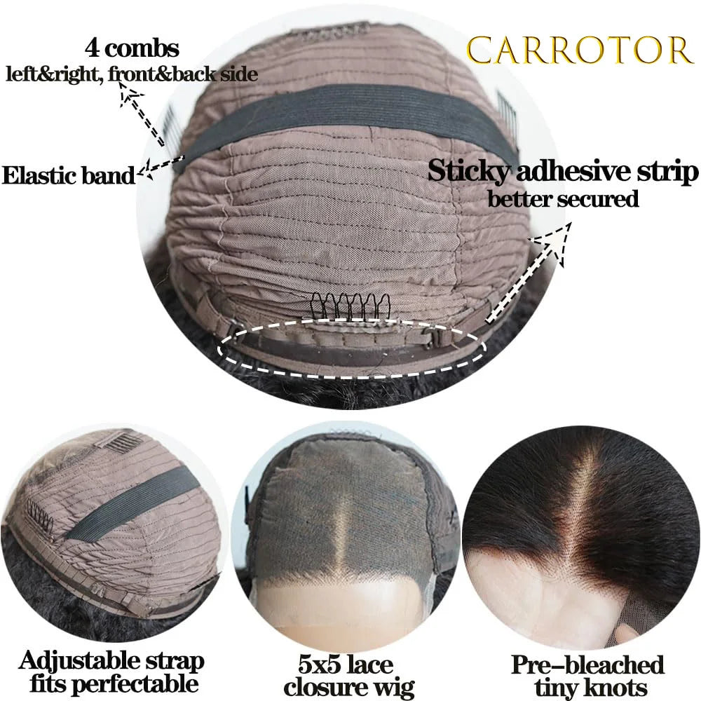 Kinky Straight And Body Wave 5x5 Transparent Lace Closure Pre Plucked Human Hair Glueless Wig Ready To Wear For Woman