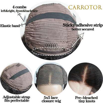 Kinky Straight And Body Wave 5x5 Transparent Lace Closure Pre Plucked Human Hair Glueless Wig Ready To Wear For Woman