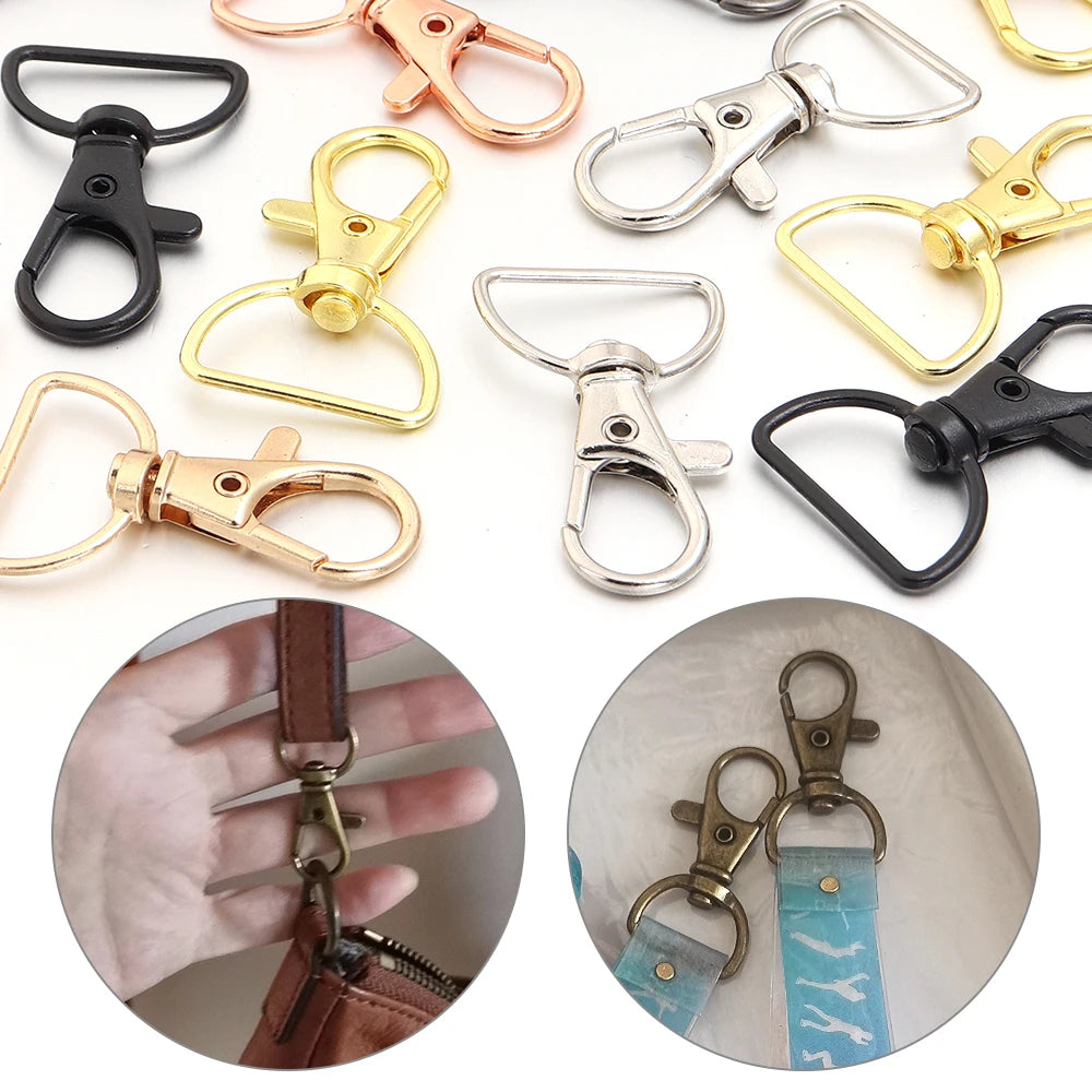 10pcs/lot Metal Swivel Clasps With D Rings Lanyard Snap Hooks Key Chain Clip Hook Lobster Claw Clasp For Keychain Jewelry Making