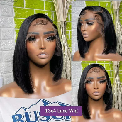 No Glue Straight Short Bob Wig Brazilian HD Transparent 5x5 Glueless Human Hair Wigs 13x4 13x6 Straight Lace Front Wig For Women