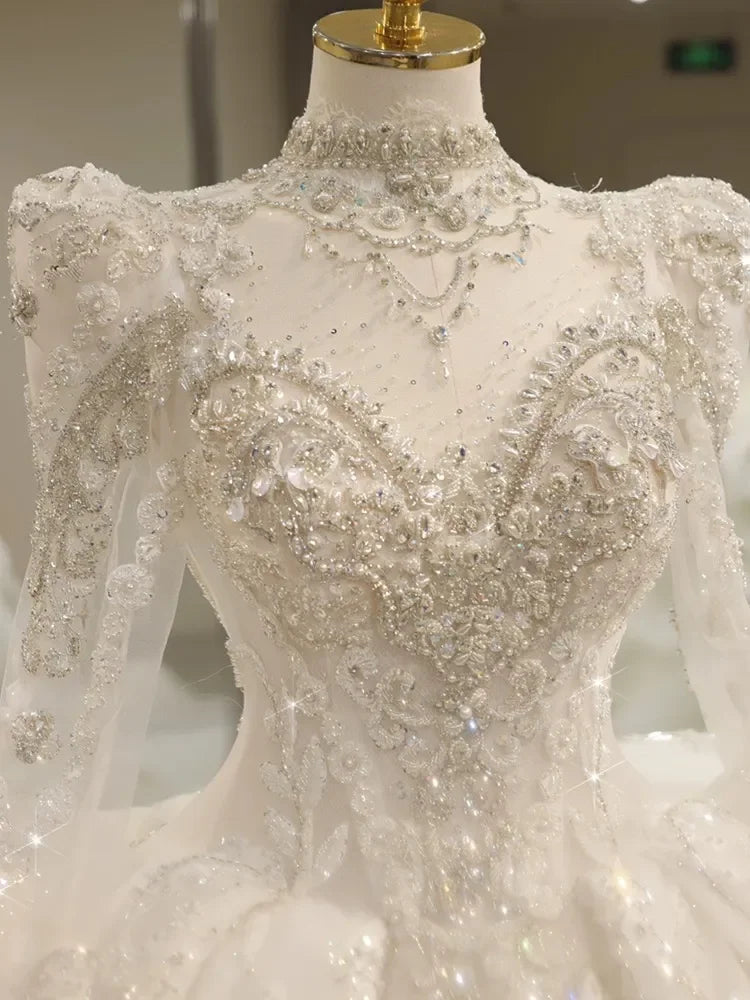 Luxurious A-Line Crystal Bead Decoration Women's Wedding Dress Sexy Tight Corset Church Bride Dress Robe De Mariage Customized