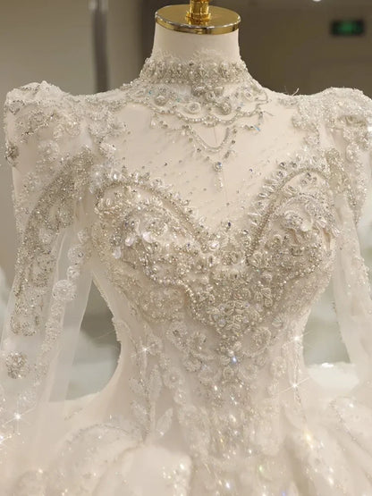 Luxurious A-Line Crystal Bead Decoration Women's Wedding Dress Sexy Tight Corset Church Bride Dress Robe De Mariage Customized
