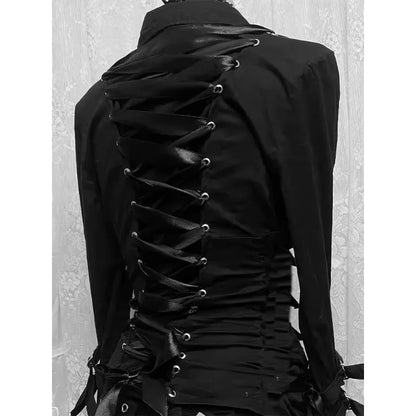 Korean Black Shirt Niche Design High-end Unique Top 2026 Spring  Autumn New Personalized Dark Style Female Tide Street Hipster