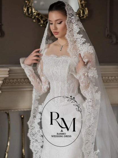 Ranmo New Exquisite Mermaid Wedding Dress Square Collar Sequined Lace Bridal Gown 2026 Floor-Length Customized Vestidos De Novia