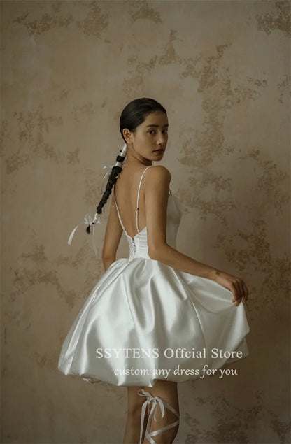 SSYTENS Simple Spaghetti Straps A-Line Wedding Dresses Sleeveless Elegant Short Bride Gown Mini Bridal Dress Vestido de novia