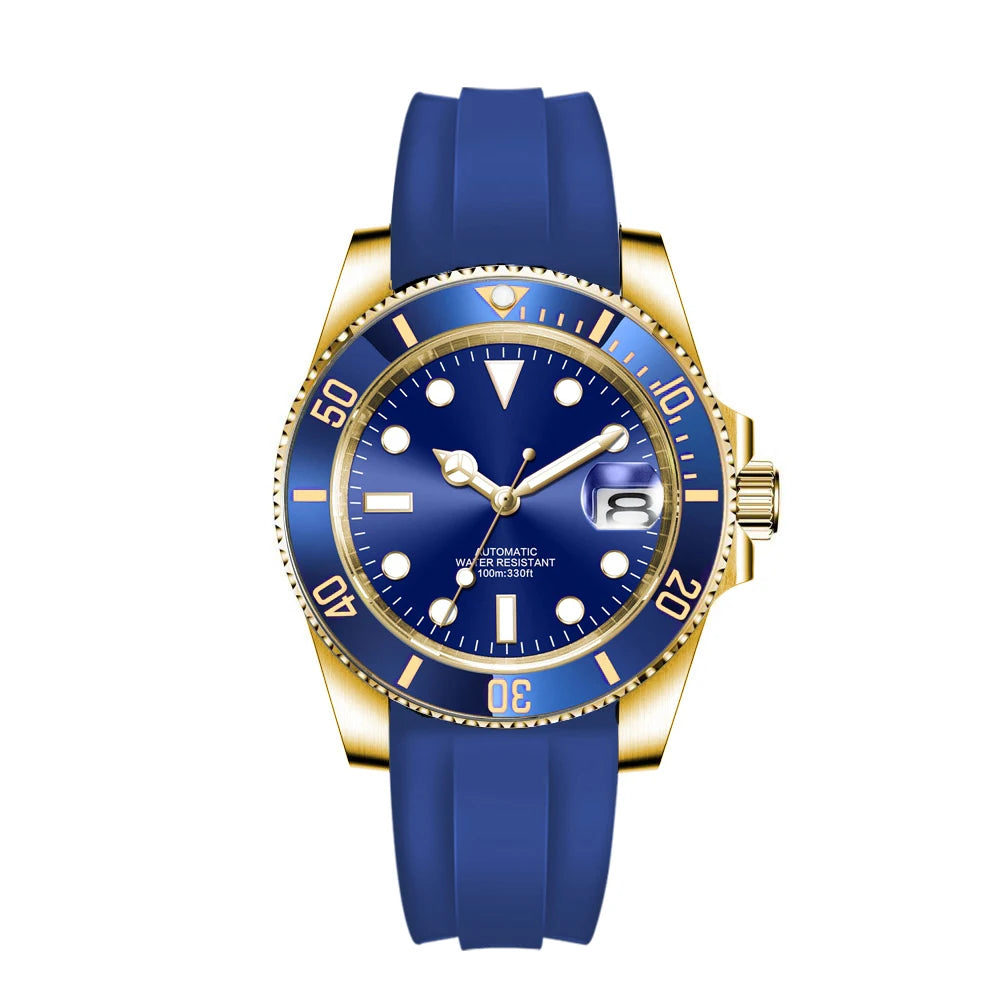 Custom logo 40mLuxury NH35/ Miyota Automatic Mechanical Wristwatch MenYacht Watch Clock Ceramic Bezel Two Tone Gold Rubber Band