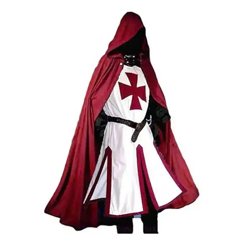 Medieval S-4XL Crusader Mens Knights Templar Tunic Cosplay Costumes Renaissance Halloween Surcoat Warrior Black Plague Cloak Top