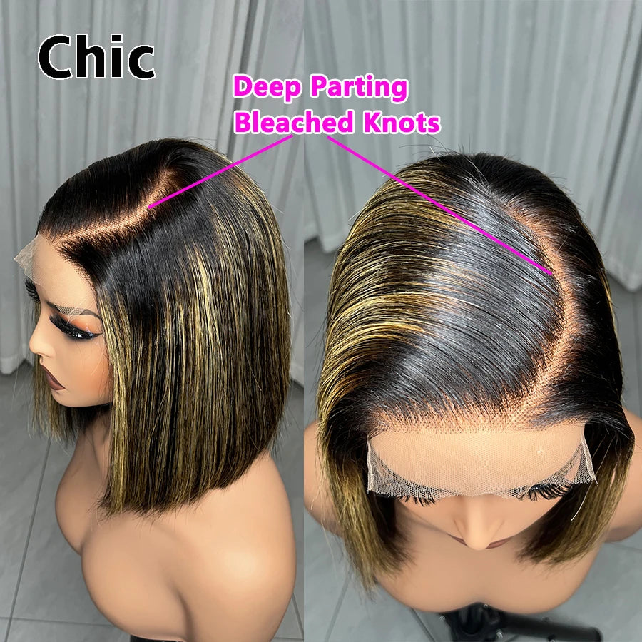 200 Grams Glueless Bob Wigs 100% Raw Human Hair Pre Plucked P1b/27 5x5 HD Lace Closure Wigs Highlight Ombre HD Lace Front Wigs