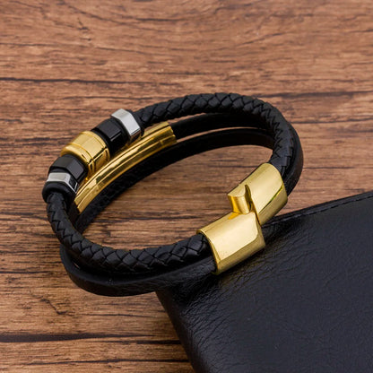 XQNI Luxury Vintage Multilayer Leather Men Bracelet Bead Bracelet Stainless Steel Charm Jewelry Male Wrist Bangle Birthday Gift