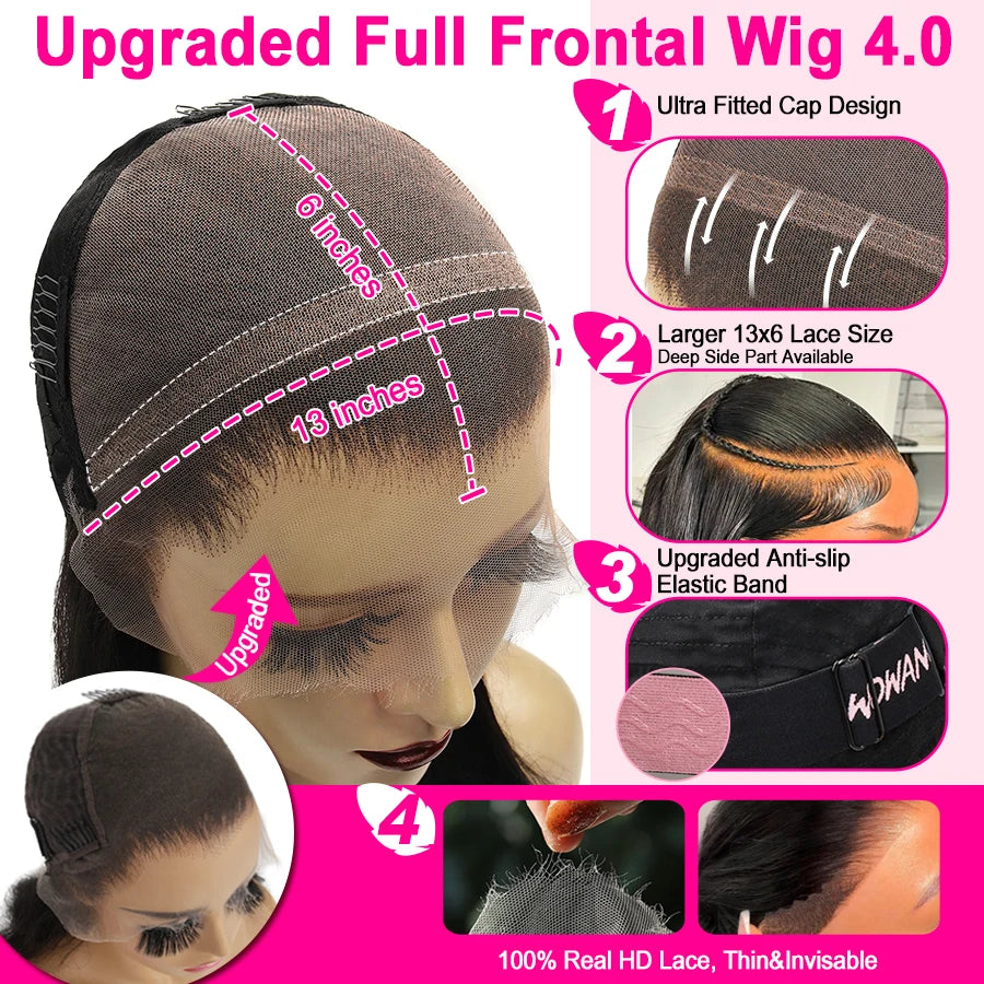 WOWANGEL Straight Lace Front Wigs 100% Human Hair 13X6 HD Lace Full Frontal Wig Pre Plucked Brazilian Human Hair Wigs For Women