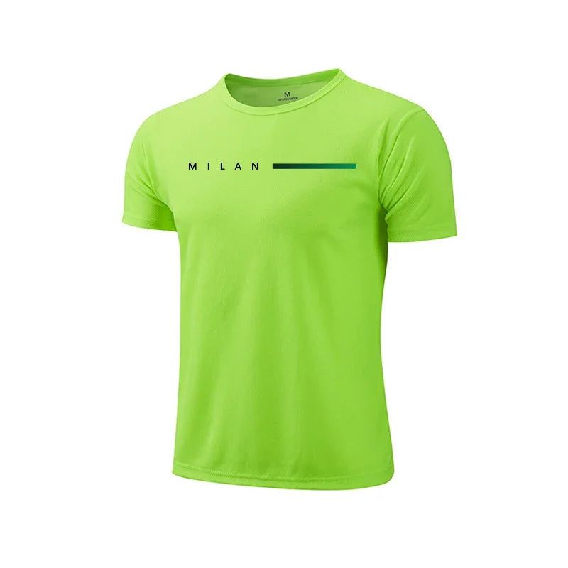 Men T-shirt Print Casual Exercise Tops Outdoor Jogging Cycling Clothing Summer Quick-Drying Mesh Tees Fashion Running Sportswear