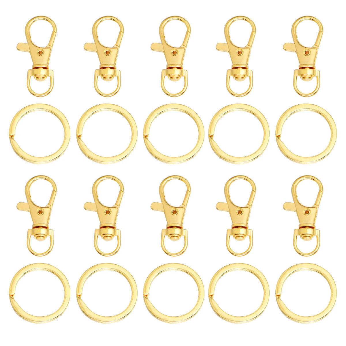 10Sets Alloy Swivel Lobster Clasp Hooks With Split Key Ring Snap Hooks For DIY Keychain Bag Hang Doll Jewelry Making Accessories