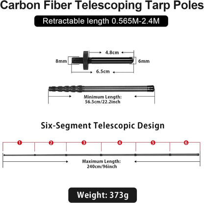 Telescoping Tarp Poles Heavy Duty Adjustable, Carbon Fiber Tent Poles, Portable & Lightweight for Tent Fly, Awning, Outdoor Camping, Hiking 7.9FT
