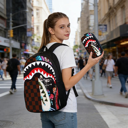 1/2/3/4/5PCS Trendy Shark Graphic Backpack Set | Perfect for School & Daily Adventures