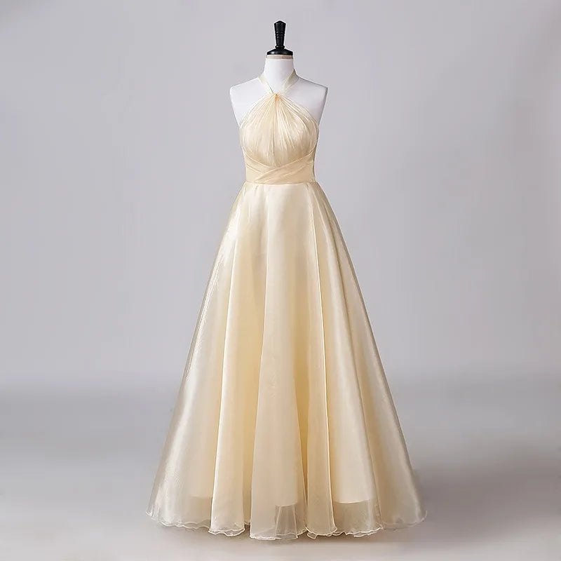 Multi-Color Halter Neck A-Line Bridesmaid Dress Floor-Length Formal Evening Gown For Wedding Guest Sleeveless Party Prom Dresses