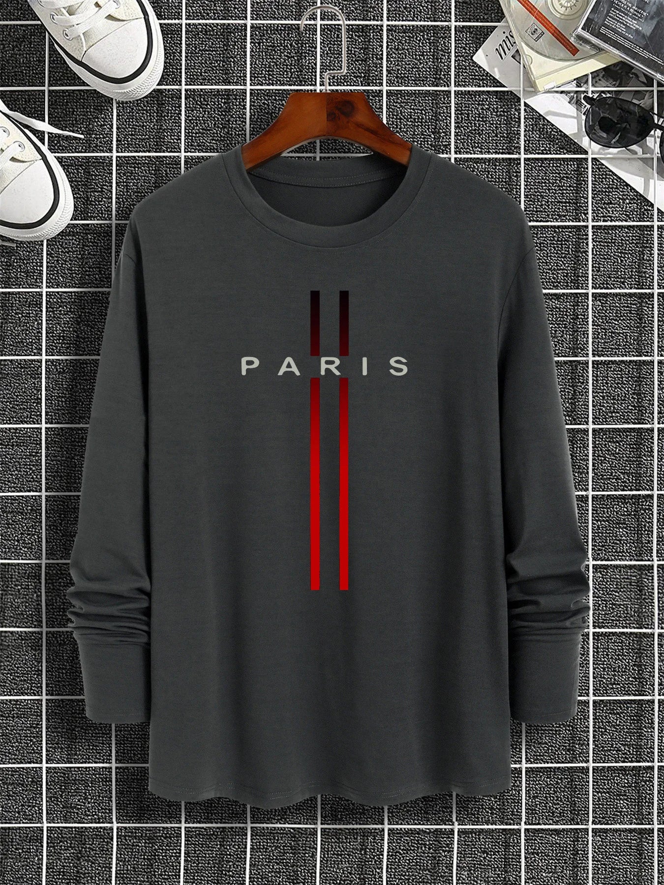 100% pure cotton men's long sleeved rounded neck T-shirt